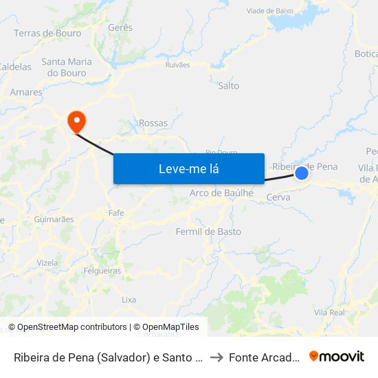 Ribeira de Pena (Salvador) e Santo Aleixo de Além-Tâmega to Fonte Arcada e Oliveira map