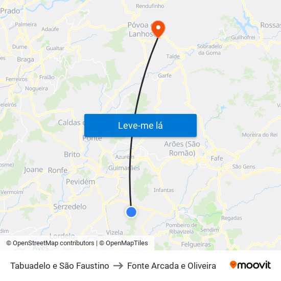 Tabuadelo e São Faustino to Fonte Arcada e Oliveira map