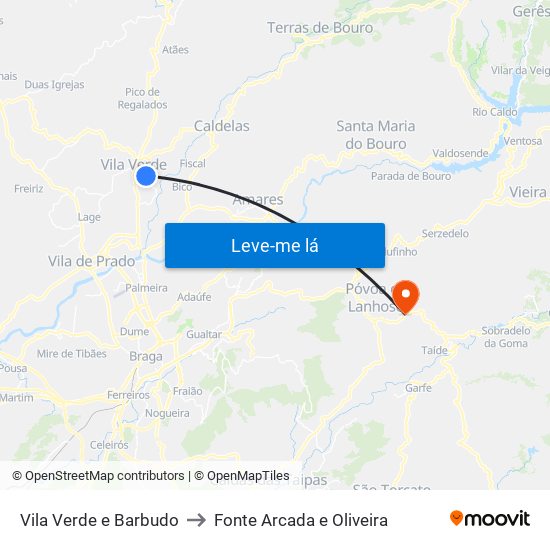 Vila Verde e Barbudo to Fonte Arcada e Oliveira map