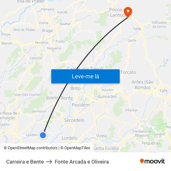 Carreira e Bente to Fonte Arcada e Oliveira map