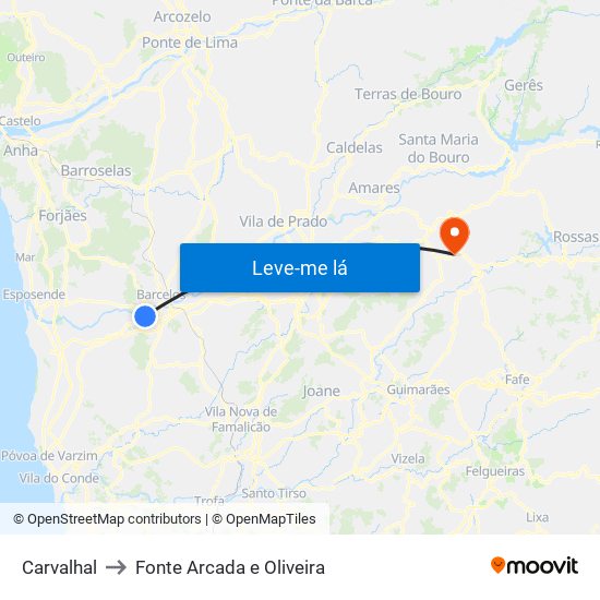 Carvalhal to Fonte Arcada e Oliveira map