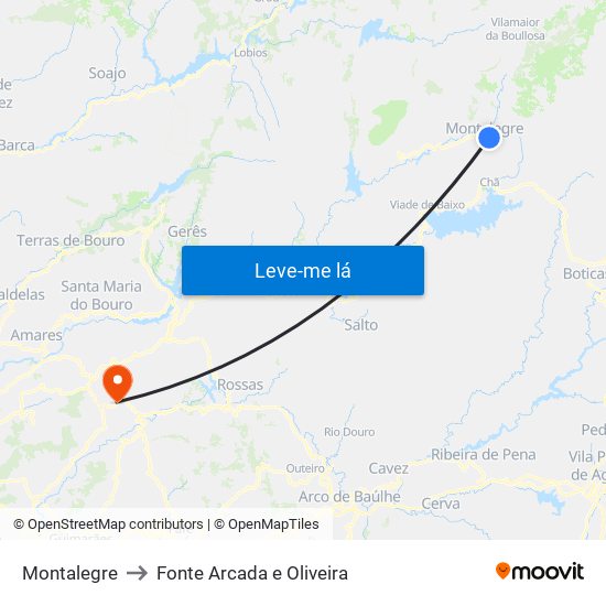 Montalegre to Fonte Arcada e Oliveira map