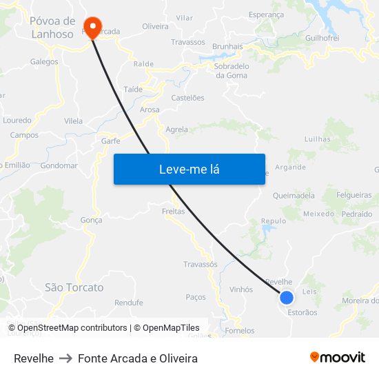 Revelhe to Fonte Arcada e Oliveira map