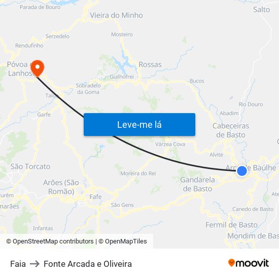Faia to Fonte Arcada e Oliveira map