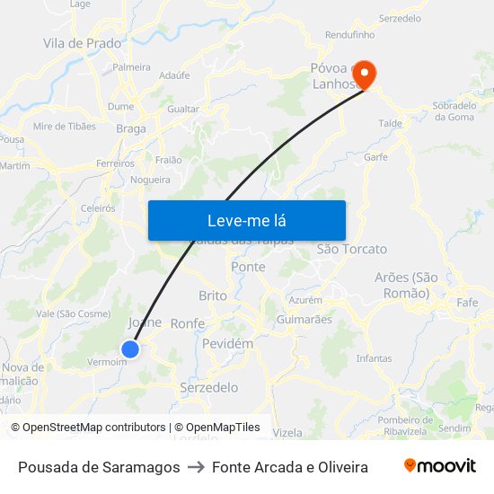 Pousada de Saramagos to Fonte Arcada e Oliveira map