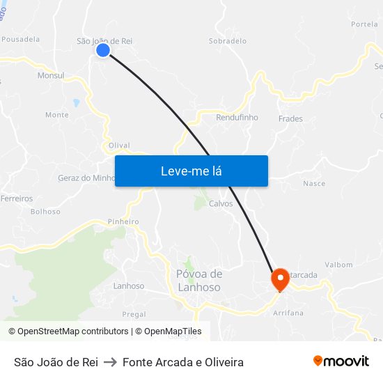São João de Rei to Fonte Arcada e Oliveira map