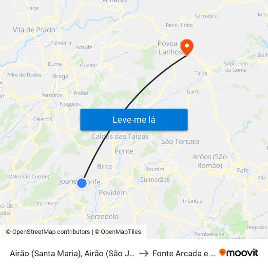 Airão (Santa Maria), Airão (São João) e Vermil to Fonte Arcada e Oliveira map