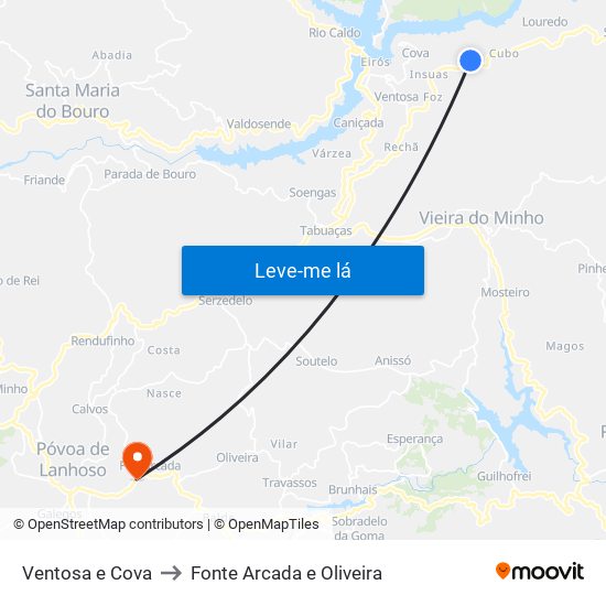 Ventosa e Cova to Fonte Arcada e Oliveira map
