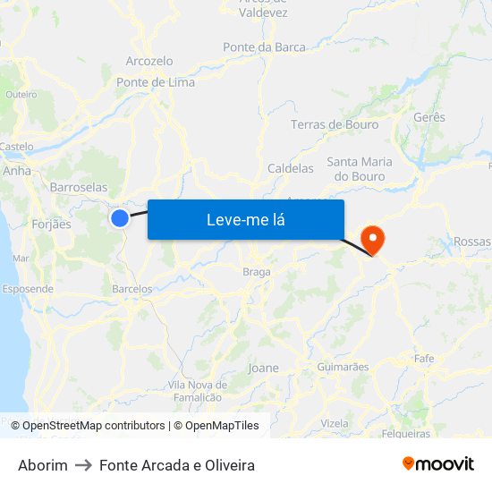 Aborim to Fonte Arcada e Oliveira map