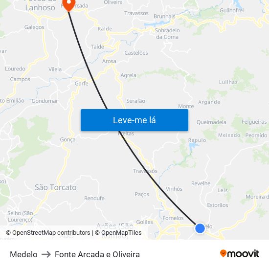 Medelo to Fonte Arcada e Oliveira map