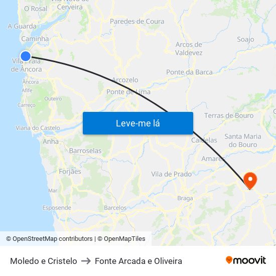 Moledo e Cristelo to Fonte Arcada e Oliveira map