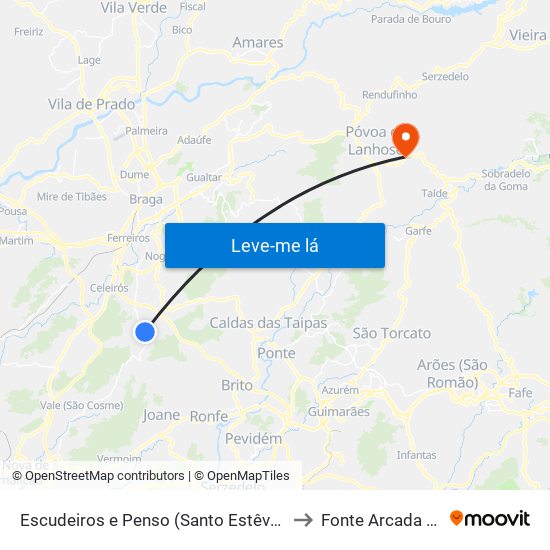 Escudeiros e Penso (Santo Estêvão e São Vicente) to Fonte Arcada e Oliveira map
