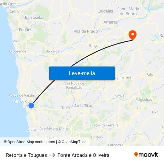 Retorta e Tougues to Fonte Arcada e Oliveira map