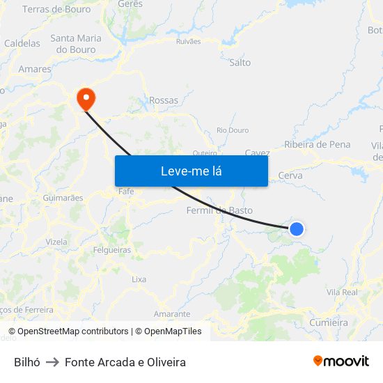 Bilhó to Fonte Arcada e Oliveira map