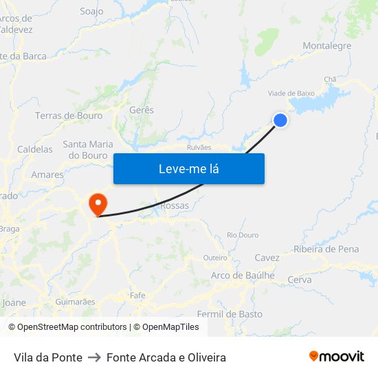 Vila da Ponte to Fonte Arcada e Oliveira map