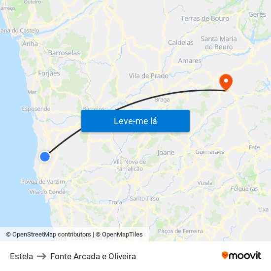 Estela to Fonte Arcada e Oliveira map