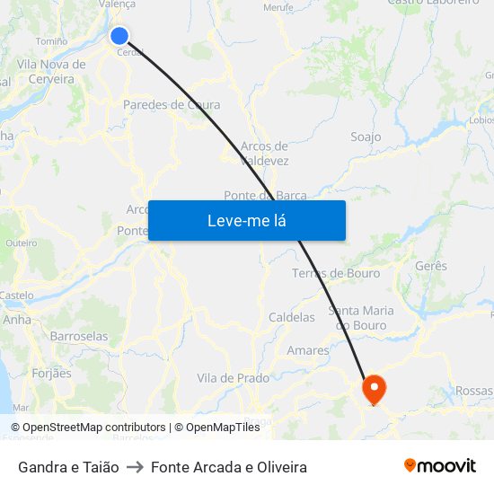 Gandra e Taião to Fonte Arcada e Oliveira map