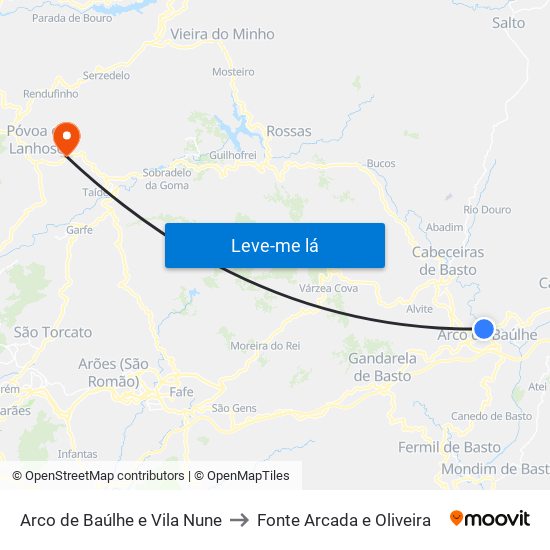 Arco de Baúlhe e Vila Nune to Fonte Arcada e Oliveira map