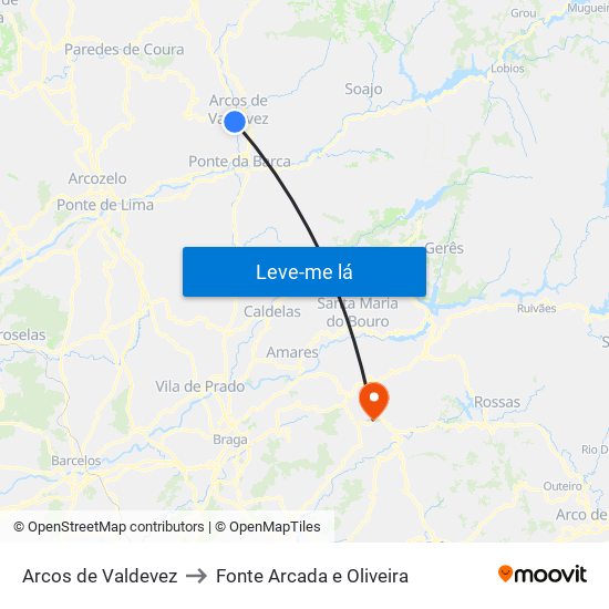 Arcos de Valdevez to Fonte Arcada e Oliveira map