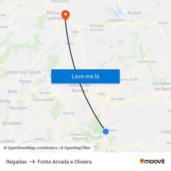 Regadas to Fonte Arcada e Oliveira map