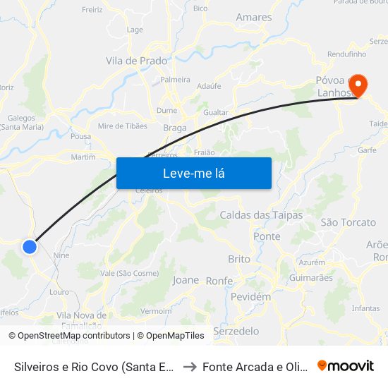 Silveiros e Rio Covo (Santa Eulália) to Fonte Arcada e Oliveira map
