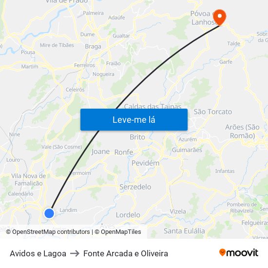 Avidos e Lagoa to Fonte Arcada e Oliveira map