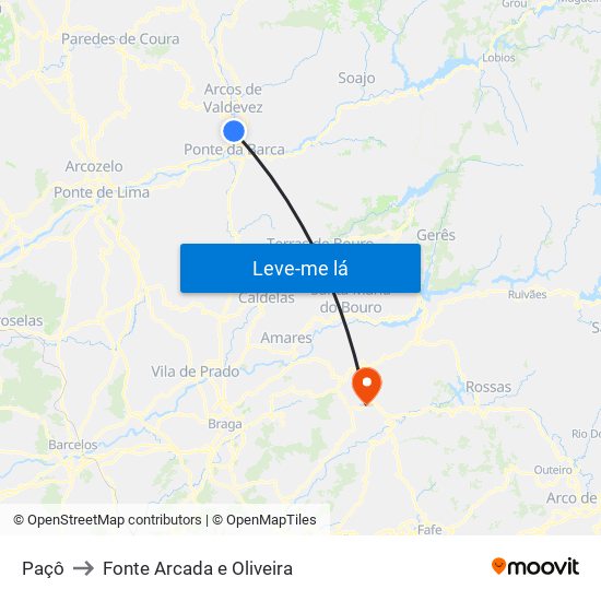 Paçô to Fonte Arcada e Oliveira map