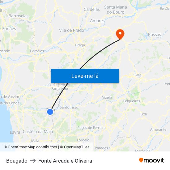 Bougado to Fonte Arcada e Oliveira map