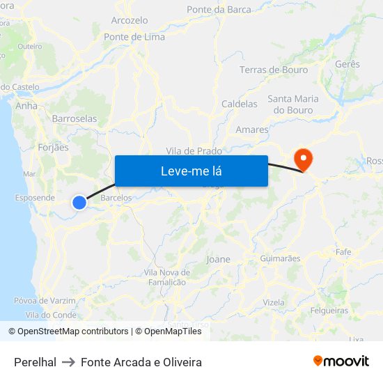 Perelhal to Fonte Arcada e Oliveira map
