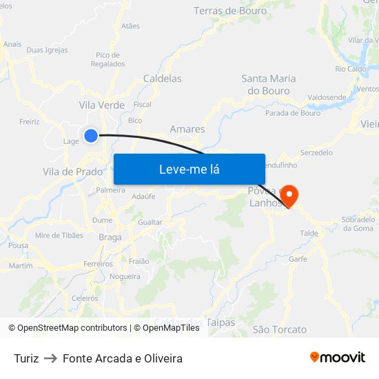 Turiz to Fonte Arcada e Oliveira map