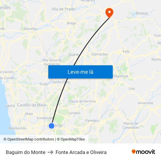 Baguim do Monte to Fonte Arcada e Oliveira map