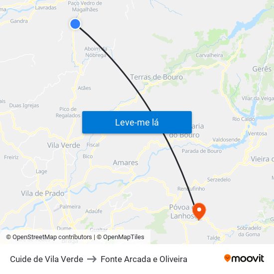 Cuide de Vila Verde to Fonte Arcada e Oliveira map