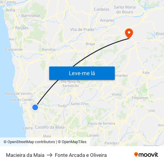 Macieira da Maia to Fonte Arcada e Oliveira map
