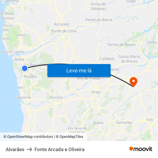 Alvarães to Fonte Arcada e Oliveira map