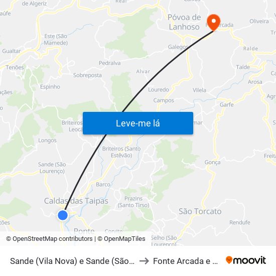 Sande (Vila Nova) e Sande (São Clemente) to Fonte Arcada e Oliveira map