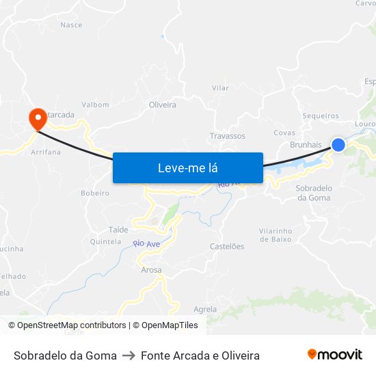 Sobradelo da Goma to Fonte Arcada e Oliveira map