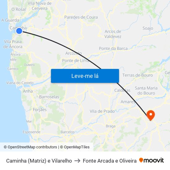 Caminha (Matriz) e Vilarelho to Fonte Arcada e Oliveira map
