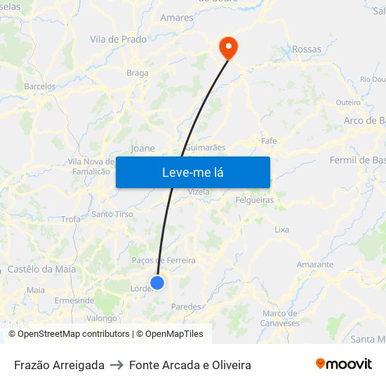 Frazão Arreigada to Fonte Arcada e Oliveira map