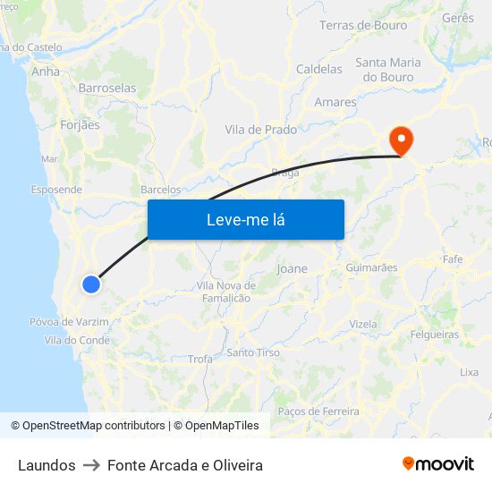 Laundos to Fonte Arcada e Oliveira map