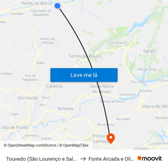 Touvedo (São Lourenço e Salvador) to Fonte Arcada e Oliveira map