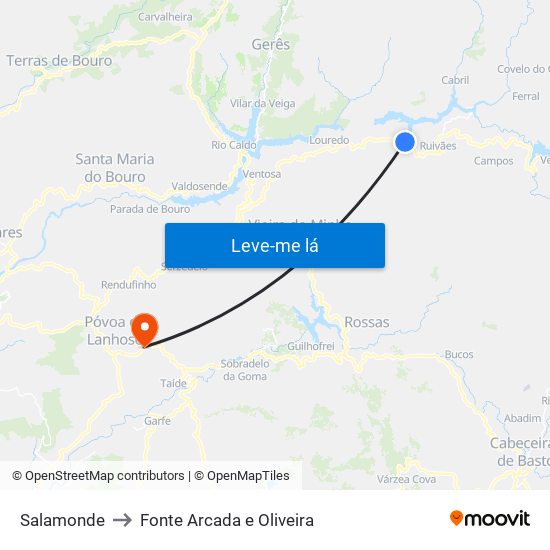 Salamonde to Fonte Arcada e Oliveira map