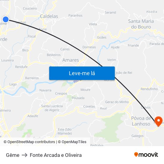 Gême to Fonte Arcada e Oliveira map