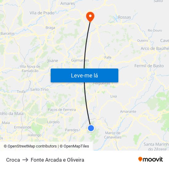 Croca to Fonte Arcada e Oliveira map