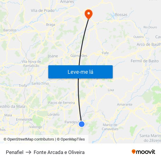 Penafiel to Fonte Arcada e Oliveira map