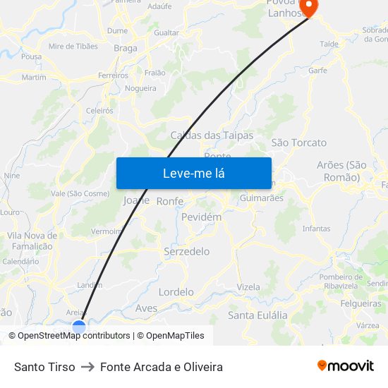 Santo Tirso to Fonte Arcada e Oliveira map