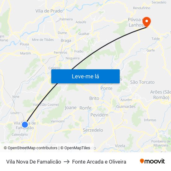 Vila Nova De Famalicão to Fonte Arcada e Oliveira map