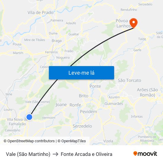 Vale (São Martinho) to Fonte Arcada e Oliveira map