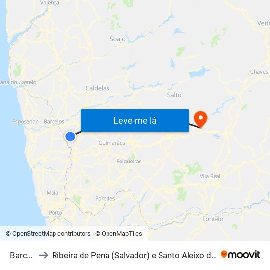 Barcelos to Ribeira de Pena (Salvador) e Santo Aleixo de Além-Tâmega map