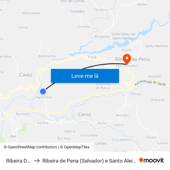 Ribeira De Pena to Ribeira de Pena (Salvador) e Santo Aleixo de Além-Tâmega map