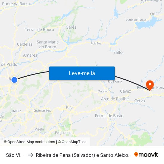 São Vicente to Ribeira de Pena (Salvador) e Santo Aleixo de Além-Tâmega map
